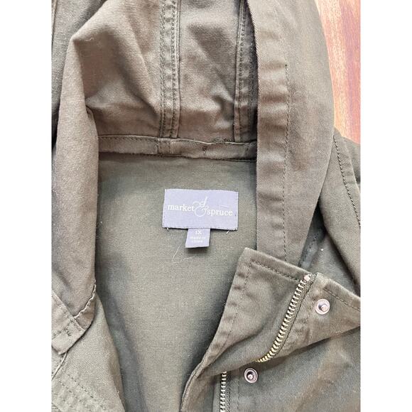 Market and Spruce Women's Green Drawstring Army Military Chore Coat Size 1X - Picture 2 of 3